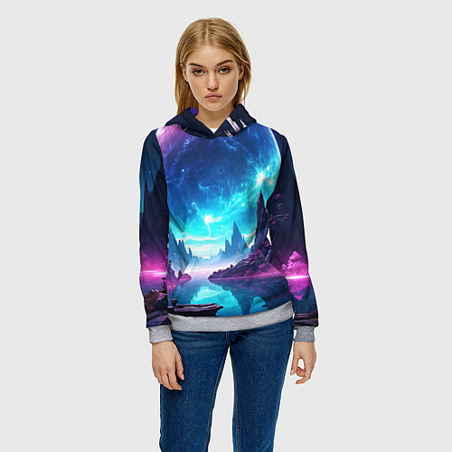 Женская толстовка Космический пейзаж - планеты / 3D-Меланж – фото 3