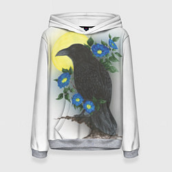 Толстовка-худи женская Чёрный ворон на ветке, цвет: 3D-меланж