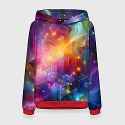 Толстовка-худи женская Геометрический неоновый космос - нейросеть, цвет: 3D-красный