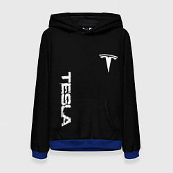 Толстовка-худи женская Tesla logo white, цвет: 3D-синий