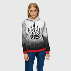 Толстовка-худи женская Лес с орнаментом рун и печать велеса - лес мой хра, цвет: 3D-красный — фото 2