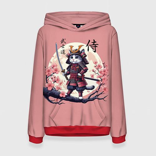 Женская толстовка Kitten samurai - bushido ai art / 3D-Красный – фото 1