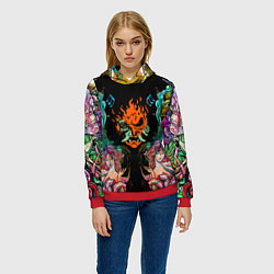 Толстовка-худи женская Cyberpunk tatoo game steel japan, цвет: 3D-красный — фото 2