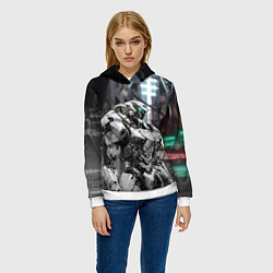 Толстовка-худи женская Боевой робот в белой броне, цвет: 3D-белый — фото 2