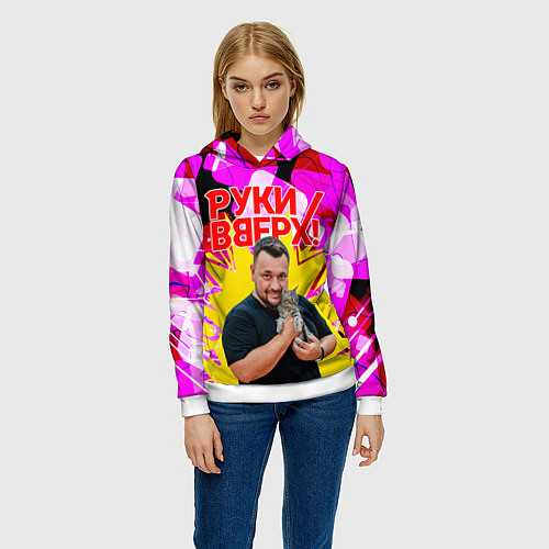 Женская толстовка Руки вверх Жуков и котик / 3D-Белый – фото 3