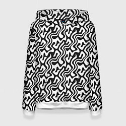 Толстовка-худи женская Черно-белый узор с абстрактными линиями, цвет: 3D-белый