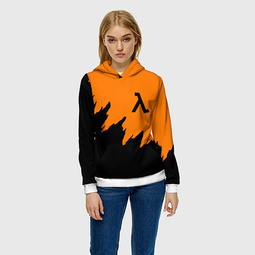 Женская толстовка Half life чёрно оранжевый / 3D-Белый – фото 3