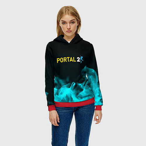 Женская толстовка Portal fire blue / 3D-Красный – фото 3