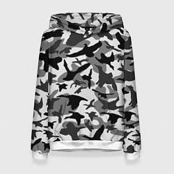 Толстовка-худи женская Камуфляж птицы чёрный, цвет: 3D-белый