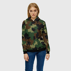 Толстовка-худи женская Камуфляж хаки текстура, цвет: 3D-черный — фото 2