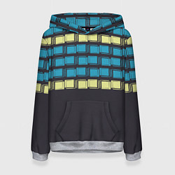 Толстовка-худи женская Голубые и мятные квадраты на темном, цвет: 3D-меланж