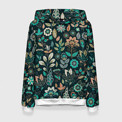 Толстовка-худи женская Вышивка цветочный узор, цвет: 3D-белый