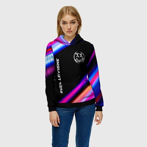 Женская толстовка Avril Lavigne neon rock lights / 3D-Черный – фото 3