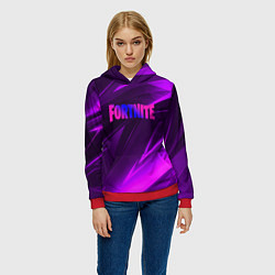 Толстовка-худи женская Fortnite neon stripes angles logo, цвет: 3D-красный — фото 2