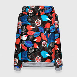 Толстовка-худи женская Разноцветный цветочный орнамент, цвет: 3D-меланж