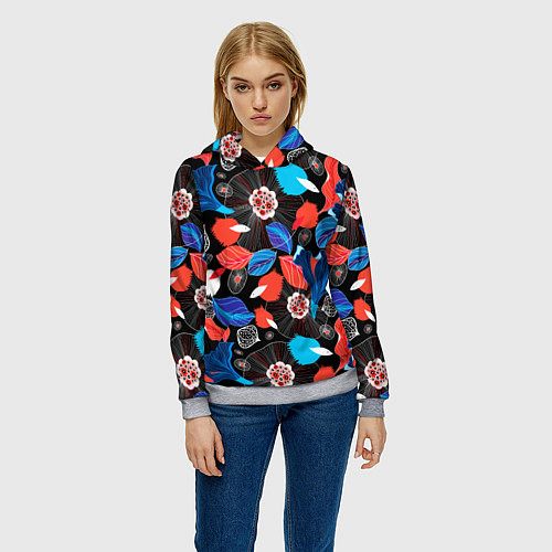 Женская толстовка Разноцветный цветочный орнамент / 3D-Меланж – фото 3