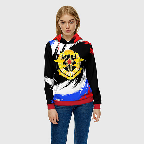 Женская толстовка ВДВ - цвета триколора / 3D-Красный – фото 3