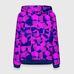 Толстовка-худи женская Абстракция темно фиолетовый геометрический фон, цвет: 3D-синий