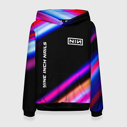 Толстовка-худи женская Nine Inch Nails neon rock lights, цвет: 3D-черный