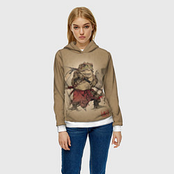 Толстовка-худи женская Жаба самурай - каллиграфия, цвет: 3D-белый — фото 2