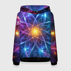Толстовка-худи женская Космический закрученный узор-лотос: энергия вселен, цвет: 3D-черный