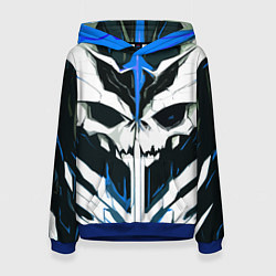 Толстовка-худи женская Абстрактный белый череп и синие полосы, цвет: 3D-синий