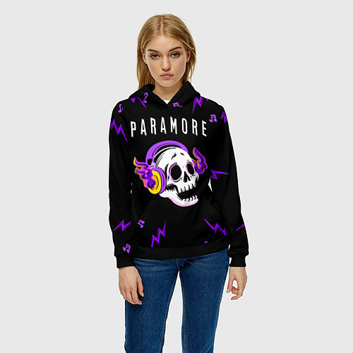 Женская толстовка Paramore неоновый череп / 3D-Черный – фото 3
