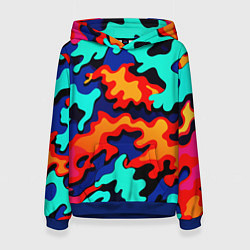 Толстовка-худи женская Разноцветный кислотный камуфляж, цвет: 3D-синий