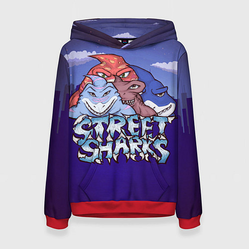Женская толстовка Street sharks - Городские Уличные Акулы / 3D-Красный – фото 1