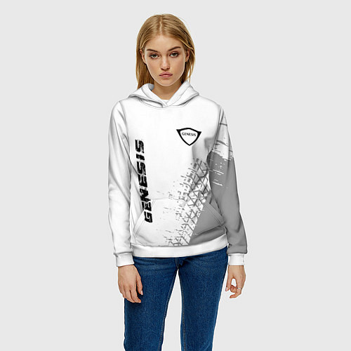 Женская толстовка Genesis speed на светлом фоне со следами шин верти / 3D-Белый – фото 3