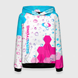 Толстовка-худи женская SsangYong neon gradient style вертикально, цвет: 3D-черный