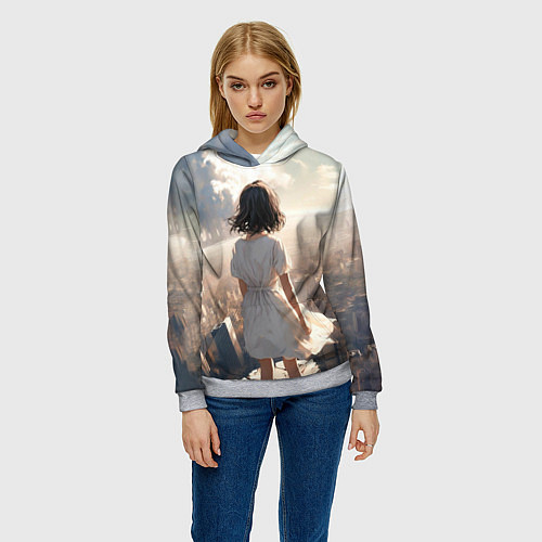 Женская толстовка Аниме девушка в белом платье / 3D-Меланж – фото 3