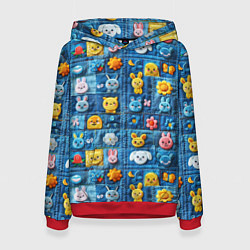 Толстовка-худи женская Пэчворк с зайчиками, цвет: 3D-красный