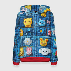 Толстовка-худи женская Зайчата на пэчворк, цвет: 3D-красный