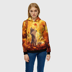 Толстовка-худи женская Волчонок в осеннем лесу, цвет: 3D-черный — фото 2
