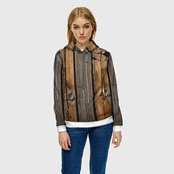 Толстовка-худи женская Old boards, цвет: 3D-белый — фото 2