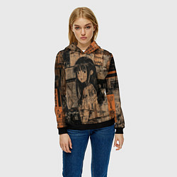 Толстовка-худи женская Девчонка на фоне газетных вырезок, цвет: 3D-черный — фото 2