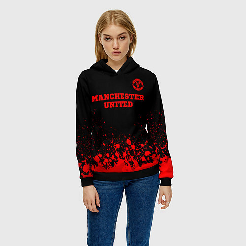 Женская толстовка Manchester United - red gradient посередине / 3D-Черный – фото 3