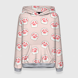 Толстовка-худи женская Милые отпечатки пушистых лапок, цвет: 3D-меланж