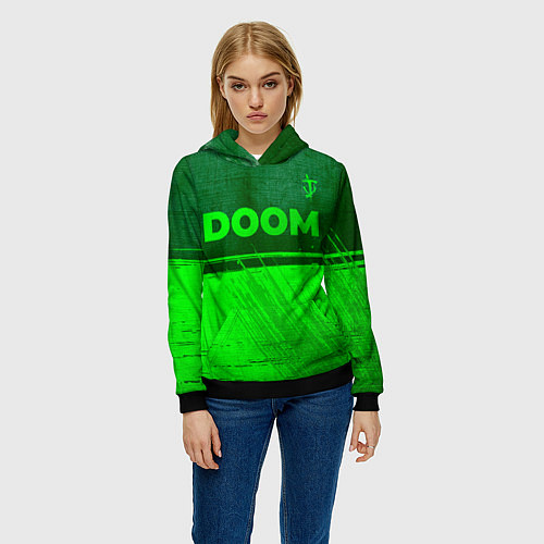 Женская толстовка Doom - green gradient посередине / 3D-Черный – фото 3