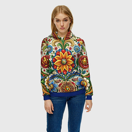Женская толстовка Русские классические узоры и орнамент / 3D-Синий – фото 3