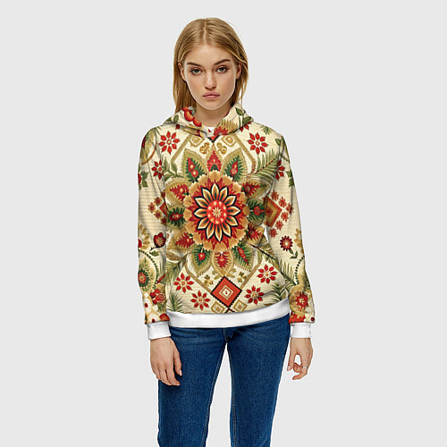 Женская толстовка Стиль советского ковра узоры и орнамент / 3D-Белый – фото 3