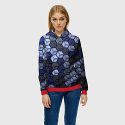 Толстовка-худи женская Серо синие соты, цвет: 3D-красный — фото 2