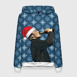Толстовка-худи женская Мадс Миккельсен в шапке Санты Клауса, цвет: 3D-белый