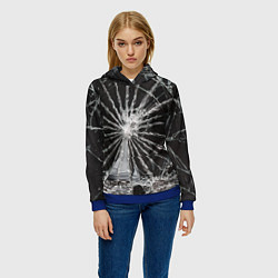 Толстовка-худи женская Треснутое стекло черная текстура, цвет: 3D-синий — фото 2