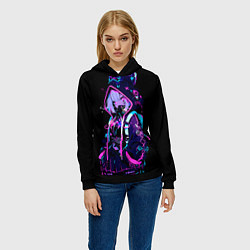 Толстовка-худи женская Девушка неоновая кошка, цвет: 3D-черный — фото 2