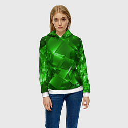 Толстовка-худи женская Прозрачная изумрудная геометрия, цвет: 3D-белый — фото 2