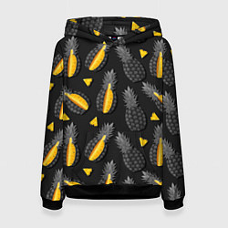 Толстовка-худи женская Ананасный паттерн, цвет: 3D-черный