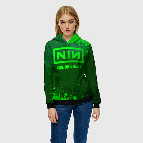 Женская толстовка Nine Inch Nails - green gradient / 3D-Черный – фото 3