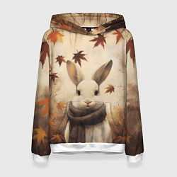 Толстовка-худи женская Осенний кролик в шарфе, цвет: 3D-белый